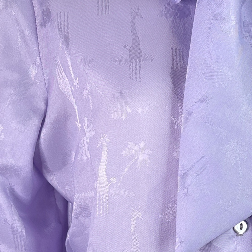 Vintage Purple Giraffe Print Satiny Secretary Blouse - Picture 2 of 7